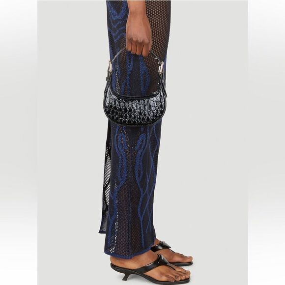 NEW By Far Soho Circular Mini Shoulder Bag Black crocodile purse silver Y2K $570 - Picture 4 of 14